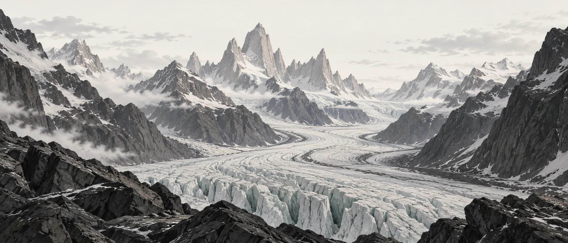 Un glaciar entre montañas patagónicas.